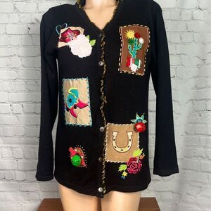 Ugly Holiday Country Christmas Sweater - Custom Embellishments - Cardigan -Small